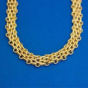 18 inch, Vintage Stylized Patterned Gold Tone Chain Necklace - D42